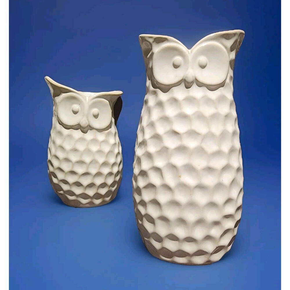 Elements Owl Flower Vases 6" & 10" Ceramic Decor Matching Pair Beautiful Vase